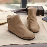 Retro Echte weiche flache Stiefel Runde Zehen Chelsea Stiefel Breite Passform Aprikose Kaffee